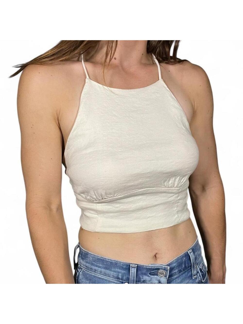 Zara Cream Crop Top with Lace Up Back